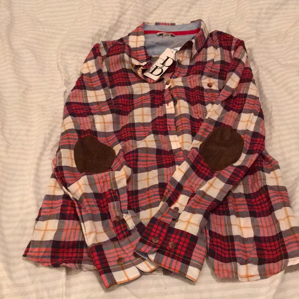 A cotton plaid blouse.